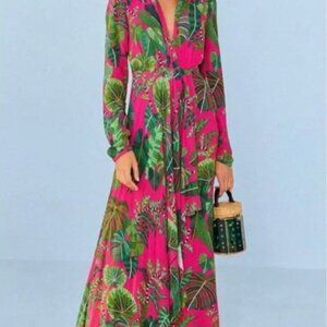 BRAND NEW! $260 FARM RIO Red Dream Garden Long Sleeve MAXI DRESS Size M